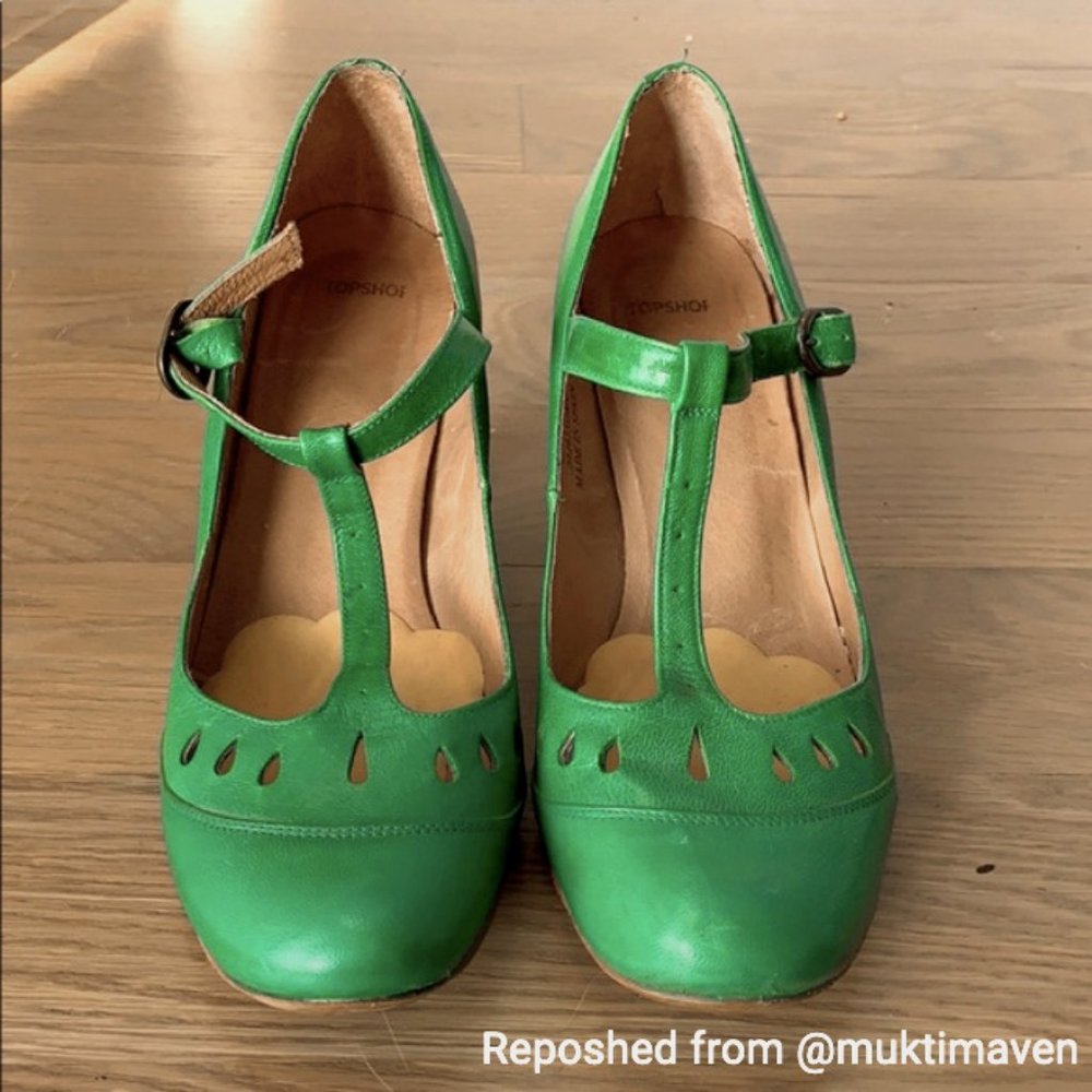 Topshop T strap kelly green retro heels